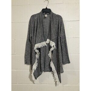 Arizona Jeans Women’s L Open Front Long Black Ivory Laced Sweater Top